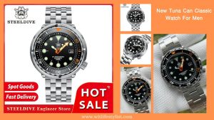 Steeldive SD1975C watch, Tuna Can dive watch, 300m dive watch automatic, Sapphire crystal dive watch, NH35 automatic movement watch, Super luminous dive watch, Ceramic bezel dive watch, Stainless steel dive watch band, Men's automatic dive watch